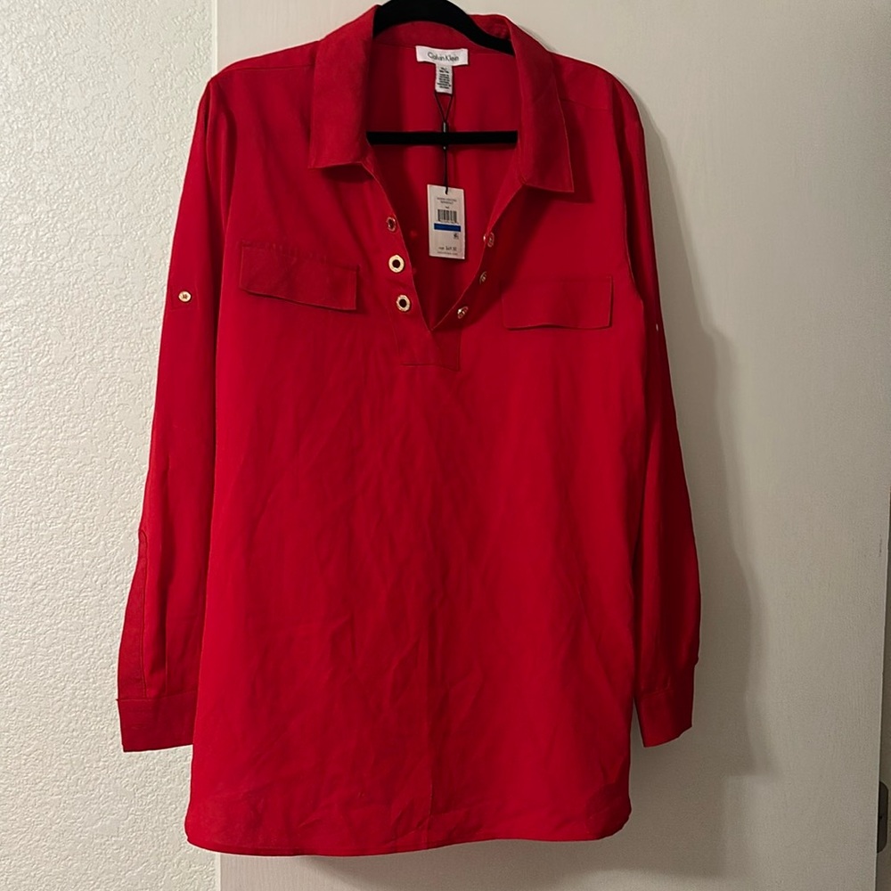 NWT Calvin Klein Red Tunic Blouse